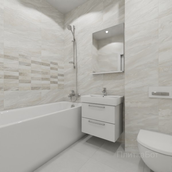 ALMA ceramica 2026, Адриатик, Два декора над ванной и основная плитка