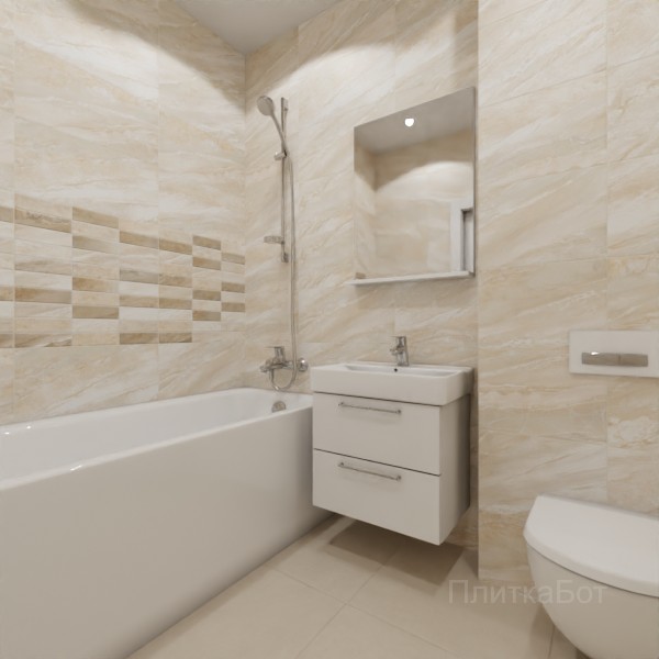 ALMA ceramica 2026, Адриатик (беж), Два декора над ванной и основная плитка