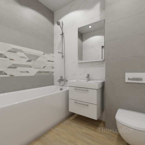 ALMA ceramica 2026, Антурин, Два декора над ванной, контраст у инсталляции, палубная №1