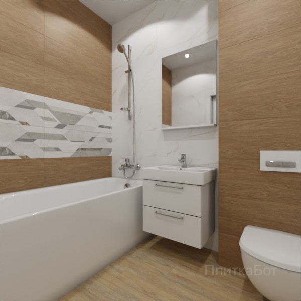 ALMA ceramica 2026, Антурин, Два декора над ванной, контраст у инсталляции, палубная №3