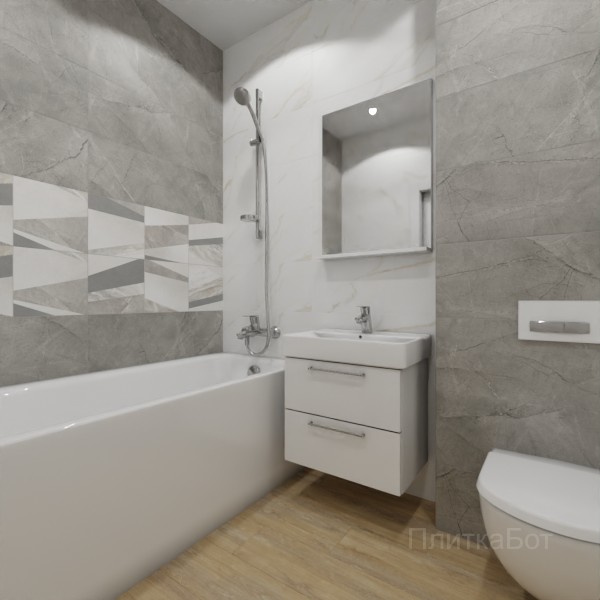 ALMA ceramica 2026, Антурин, Два декора над ванной, контраст у инсталляции, палубная №5