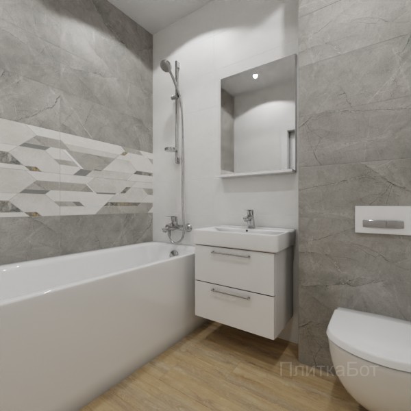 ALMA ceramica 2026, Антурин, Два декора над ванной, контраст у инсталляции, палубная №8