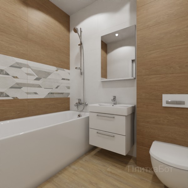 ALMA ceramica 2026, Антурин, Два декора над ванной, контраст у инсталляции, палубная №9