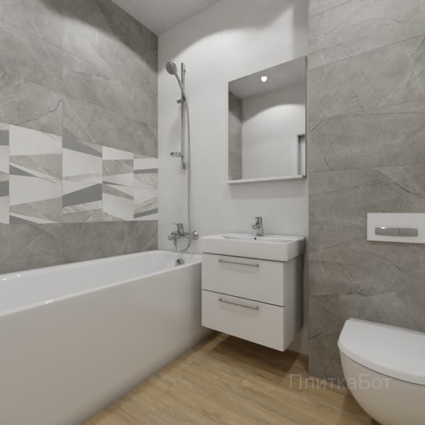 ALMA ceramica 2026, Антурин, Два декора над ванной, контраст у инсталляции, палубная №11