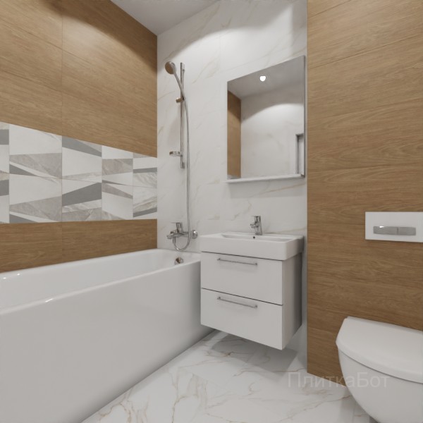ALMA ceramica 2026, Антурин, Два декора над ванной, контраст у инсталляции №16