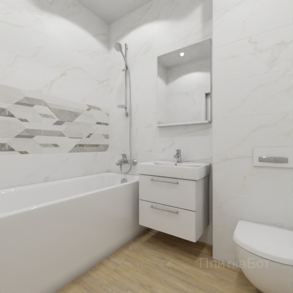 ALMA ceramica 2026, Антурин, Два декора над ванной и основная плитка, палубная №1