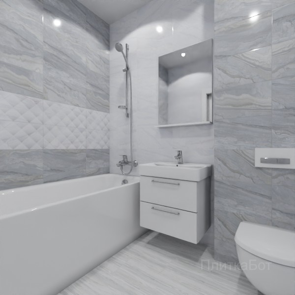 ALMA ceramica 2026, Аркадия, Два декора над ванной, контраст у инсталляции, палубная