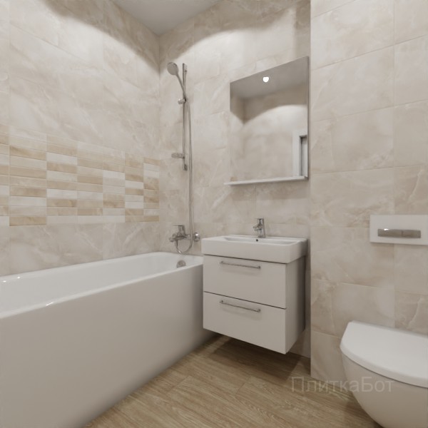 ALMA ceramica 2026, Азимут (беж), Два декора над ванной и основная плитка, палубная