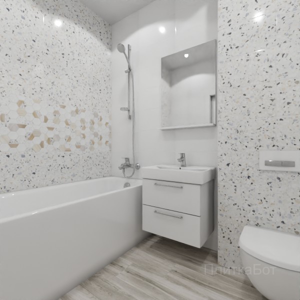 ALMA ceramica 2026, Бильбао, Два декора над ванной, контраст у инсталляции, палубная №1