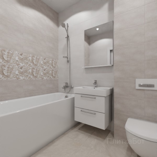 ALMA ceramica 2026, Бонита (беж), Два декора над ванной, контраст у инсталляции №1