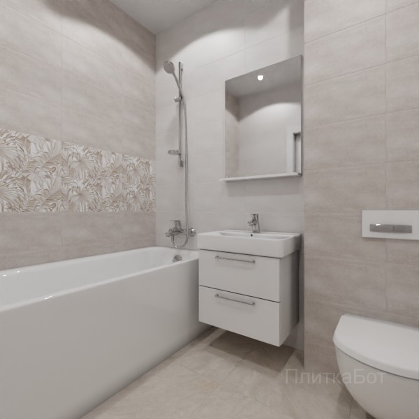 ALMA ceramica 2026, Бонита (беж), Два декора над ванной, контраст у инсталляции №3