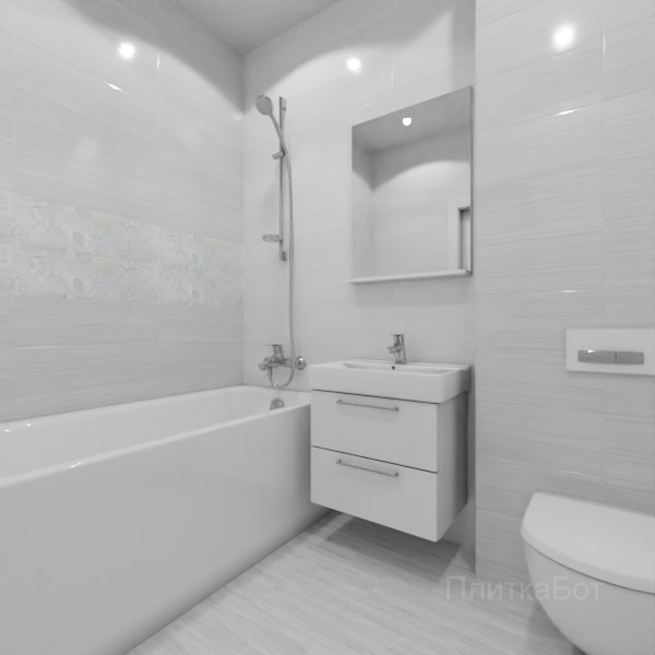 ALMA ceramica 2026, Бутик, Два декора над ванной, контраст у инсталляции, палубная