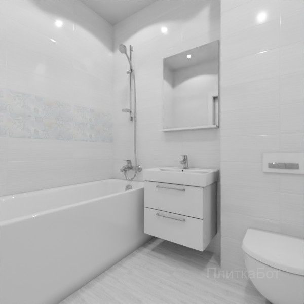 ALMA ceramica 2026, Бутик, Два декора над ванной и основная плитка, палубная