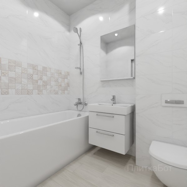 ALMA ceramica 2026, Фреско, Два декора над ванной и основная плитка, палубная