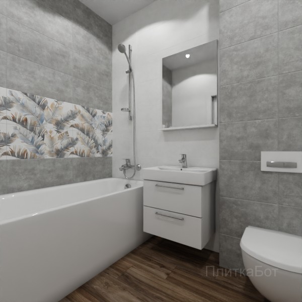 ALMA ceramica 2026, Грета, Два декора над ванной, контраст у инсталляции, палубная №1
