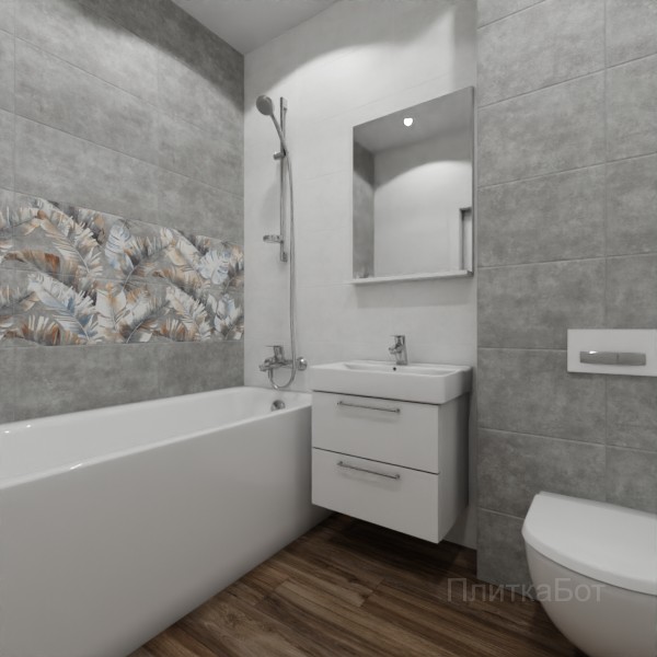 ALMA ceramica 2026, Грета, Два декора над ванной, контраст у инсталляции, палубная №2