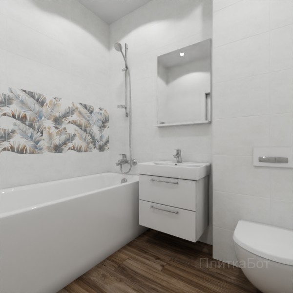 ALMA ceramica 2026, Грета, Два декора над ванной и основная плитка, палубная №1