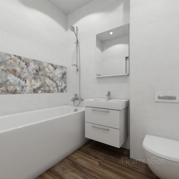 ALMA ceramica 2026, Грета, Два декора над ванной и основная плитка, палубная №2