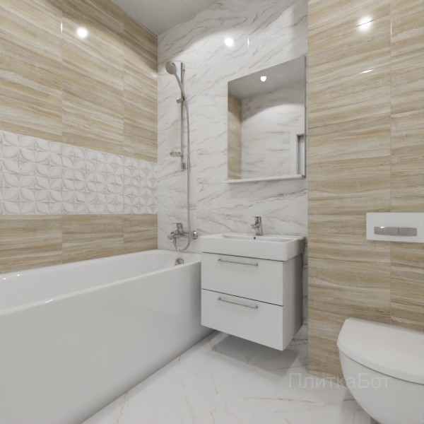 ALMA ceramica 2026, Лаура, Два декора над ванной, контраст у инсталляции
