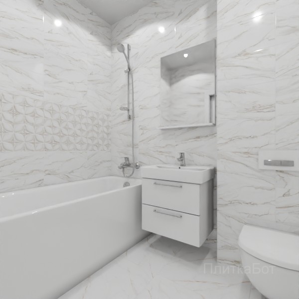 ALMA ceramica 2026, Лаура, Два декора над ванной и основная плитка