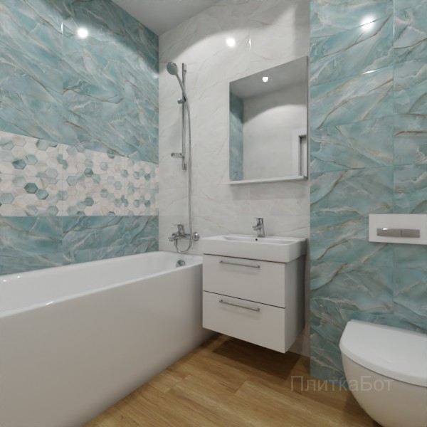 ALMA ceramica 2026, Мэритайм, Два декора над ванной, контраст у инсталляции, палубная