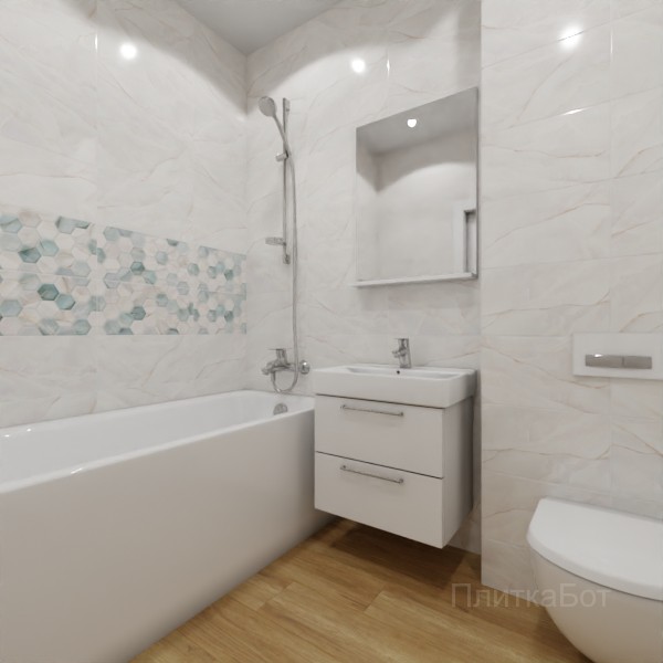 ALMA ceramica 2026, Мэритайм, Два декора над ванной и основная плитка, палубная