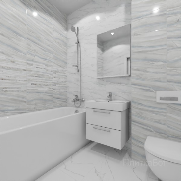ALMA ceramica 2026, Меркурий, Два декора над ванной, контраст у инсталляции №1