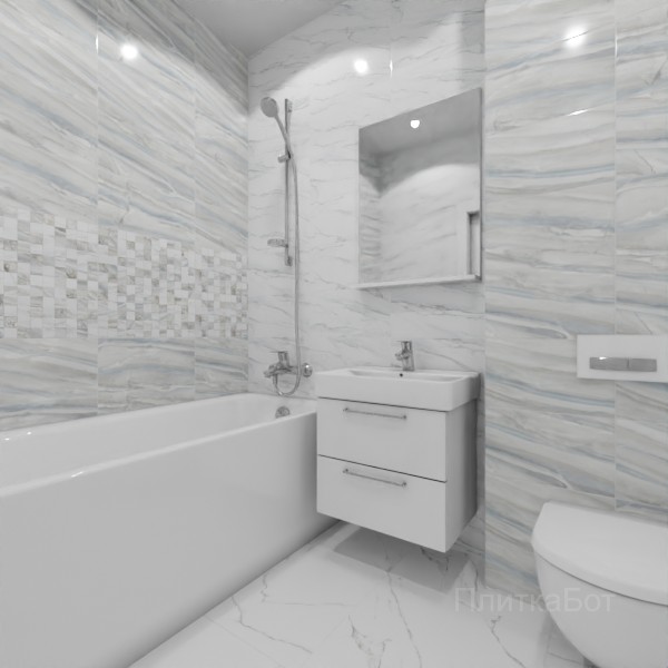 ALMA ceramica 2026, Меркурий, Два декора над ванной, контраст у инсталляции №2