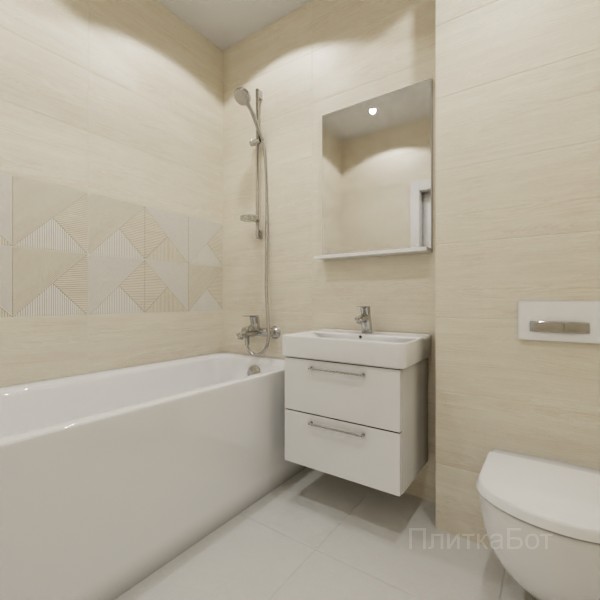ALMA ceramica 2026, Патио, Два декора над ванной, контраст у инсталляции №1