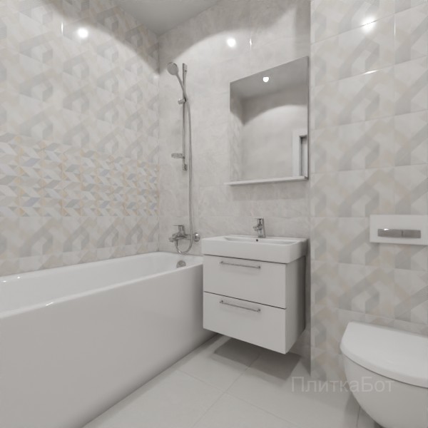 ALMA ceramica 2026, Риволи, Два декора над ванной, контраст у инсталляции №2