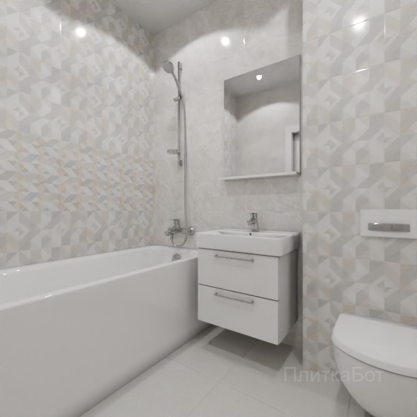 ALMA ceramica 2026, Риволи, Два декора над ванной, контраст у инсталляции №3