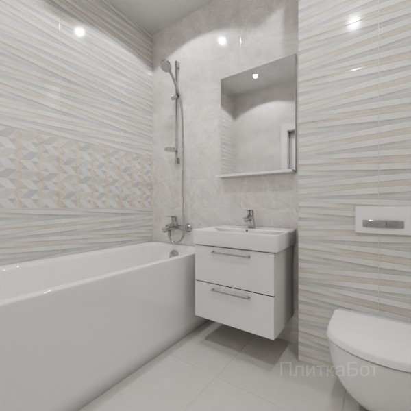 ALMA ceramica 2026, Риволи, Два декора над ванной, контраст у инсталляции №5