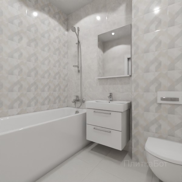 ALMA ceramica 2026, Риволи, Два декора над ванной, контраст у инсталляции №7
