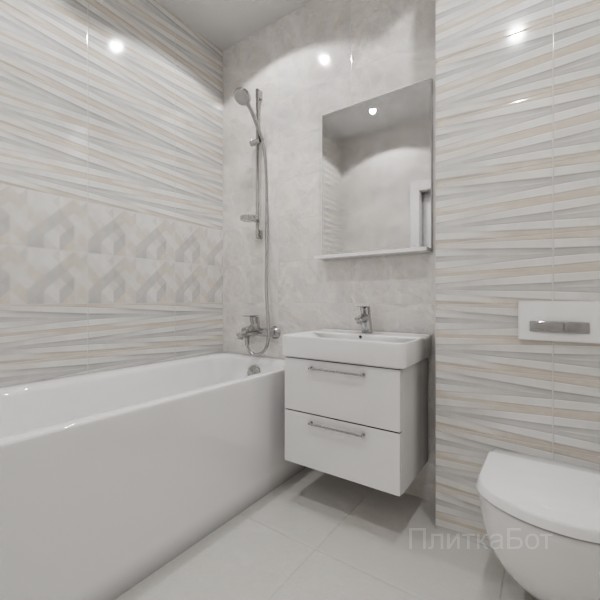 ALMA ceramica 2026, Риволи, Два декора над ванной, контраст у инсталляции №10