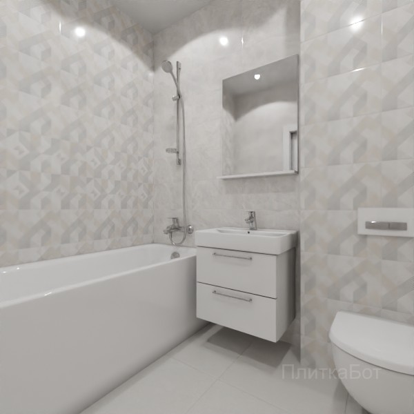 ALMA ceramica 2026, Риволи, Два декора над ванной, контраст у инсталляции №12