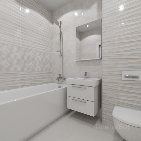 ALMA ceramica 2026, Риволи, Два декора над ванной, контраст у инсталляции №15
