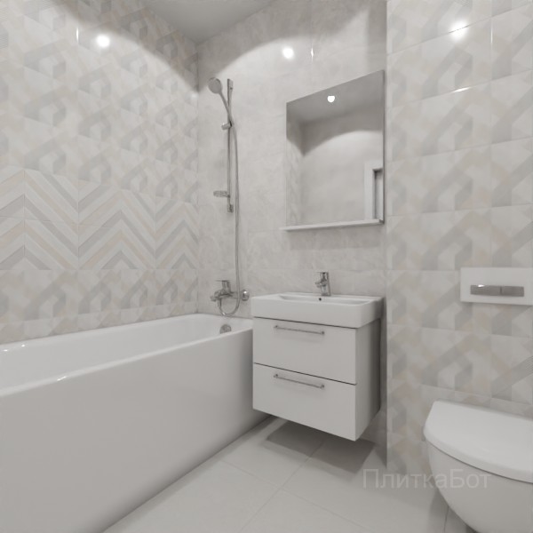 ALMA ceramica 2026, Риволи, Два декора над ванной, контраст у инсталляции №17