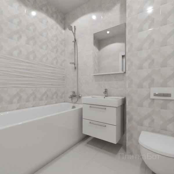 ALMA ceramica 2026, Риволи, Два декора над ванной, контраст у инсталляции №22