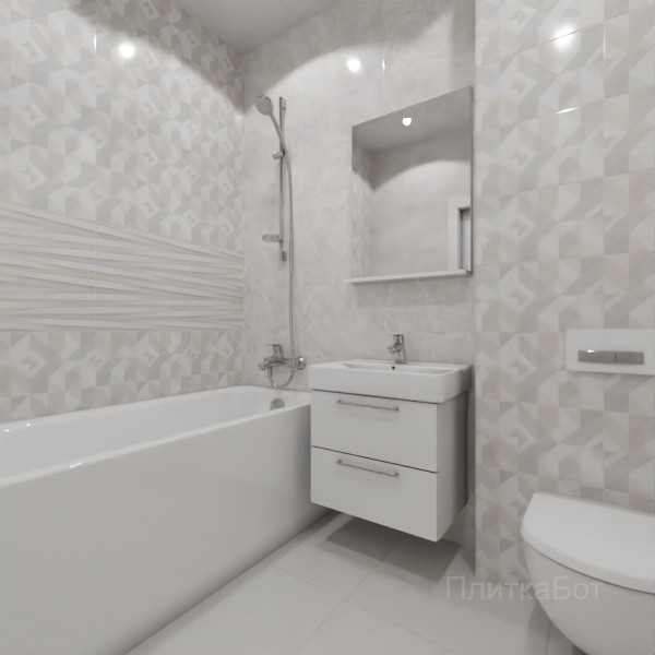 ALMA ceramica 2026, Риволи, Два декора над ванной, контраст у инсталляции №23