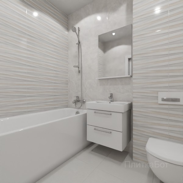 ALMA ceramica 2026, Риволи, Два декора над ванной, контраст у инсталляции №25