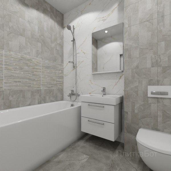 ALMA ceramica 2026, Рок Лайн, Два декора над ванной, контраст у инсталляции №4