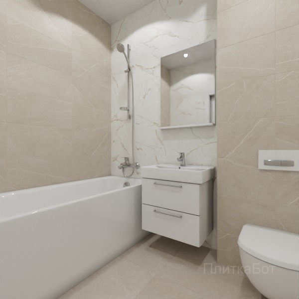 ALMA ceramica 2026, Рок Лайн (беж), Контрастные стены, контраст у инсталляции №1