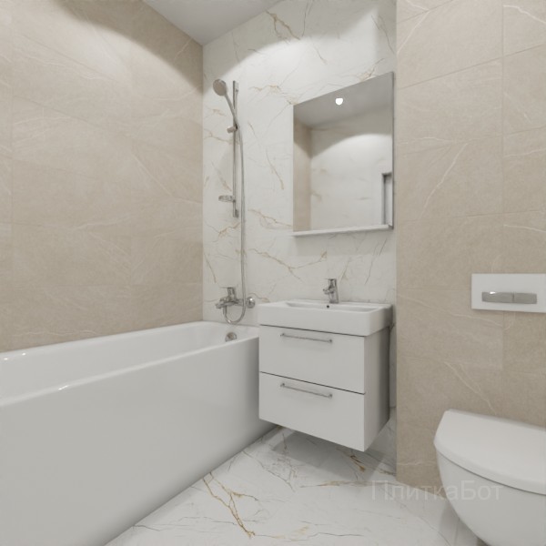 ALMA ceramica 2026, Рок Лайн (беж), Контрастные стены, контраст у инсталляции №2