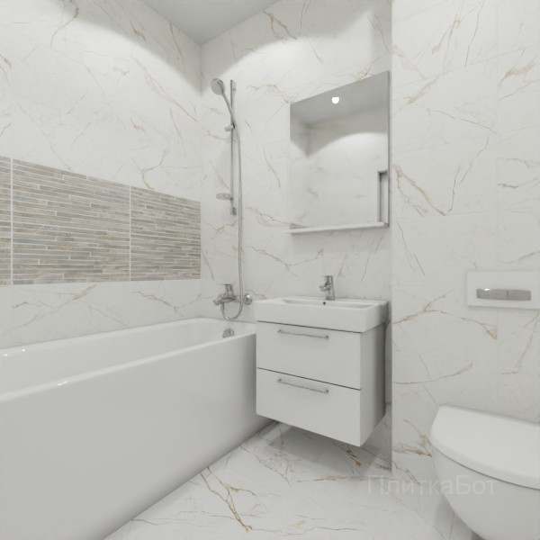 ALMA ceramica 2026, Рок Лайн (беж), Два декора над ванной и основная плитка №2