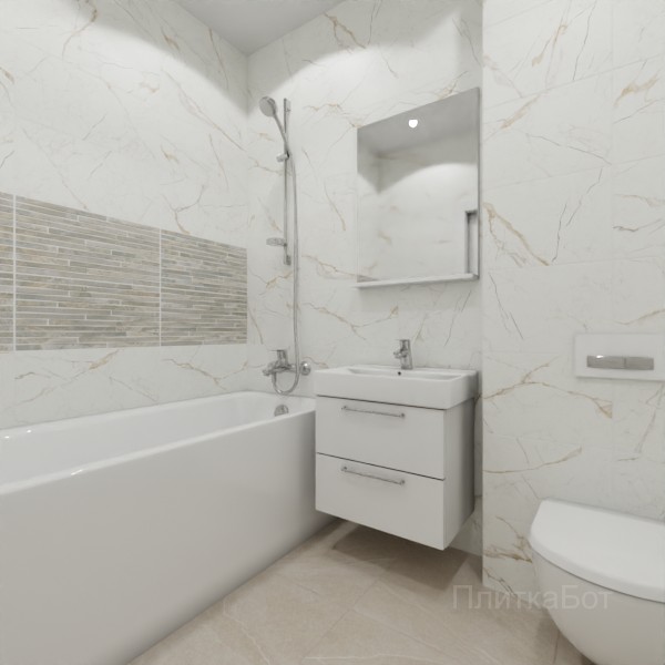 ALMA ceramica 2026, Рок Лайн (беж), Два декора над ванной и основная плитка №3