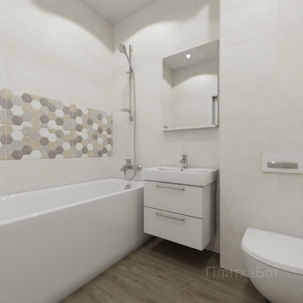 ALMA ceramica 2026, Савой, Два декора над ванной и основная плитка, палубная