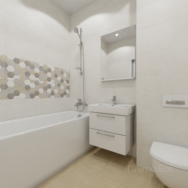 ALMA ceramica 2026, Савой, Два декора над ванной и основная плитка