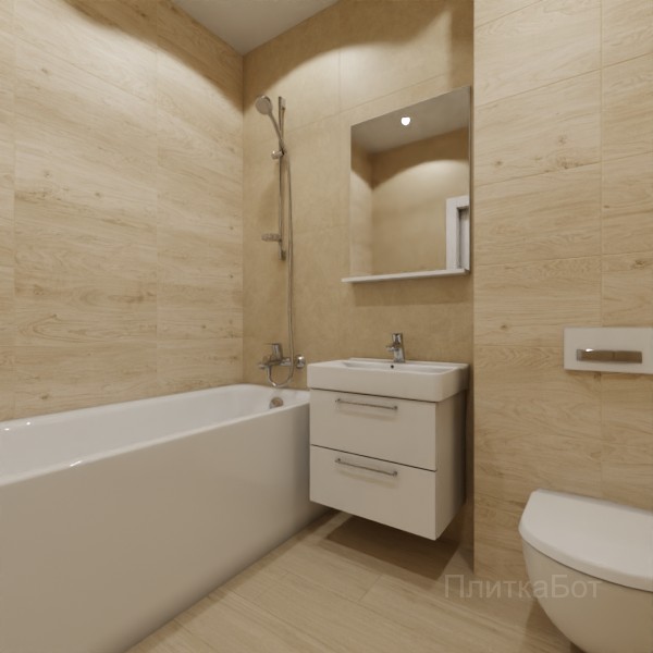 ALMA ceramica 2026, Шарп (беж), Контрастные стены, контраст у инсталляции, палубная