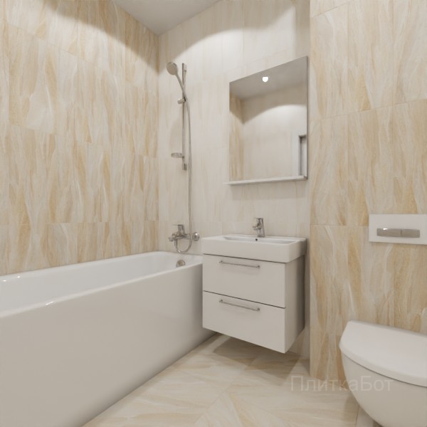 ALMA ceramica 2026, Слэйт рок (беж), Контрастные стены вертикально, контраст у инсталляции
