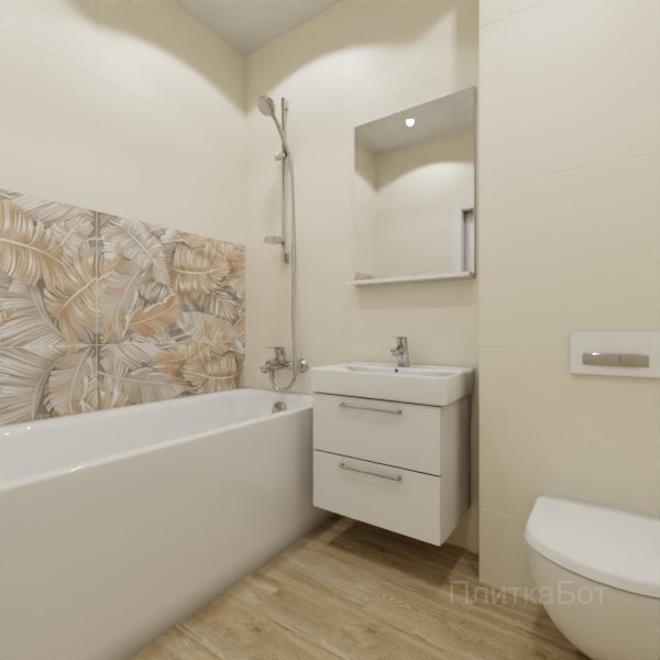 ALMA ceramica 2026, Спектор (беж), Два декора над ванной и основная плитка, палубная